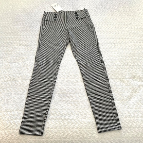 NWT Zara Black/White Check Crop Side Zip Leggings with Black Buttons Size S - Picture 8 of 16